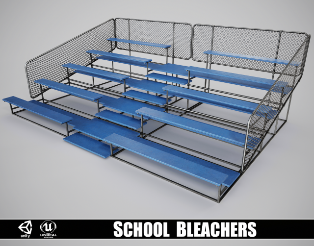 Painted Metal School Bleachers 3D Модель .c4d .max .obj .3ds .fbx .stl .blend 