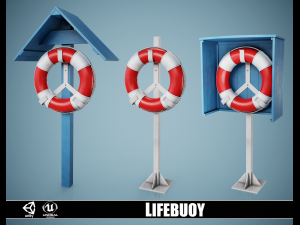 Set of 3 Lifebuoy On Holders Model 3D