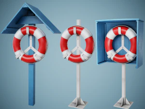 Set of 3 Lifebuoy On Holders 3D Model