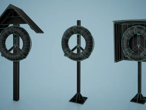 Set of 3 Lifebuoy On Holders 3D Model