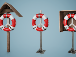 Set of 3 Lifebuoy On Holders Modèle 3D