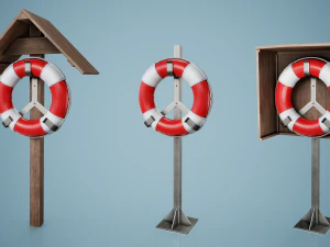 Set of 3 Lifebuoy On Holders 3D Model