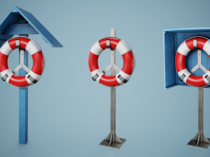 Set of 3 Lifebuoy On Holders Modèle 3D