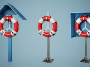 Set of 3 Lifebuoy On Holders 3D Model