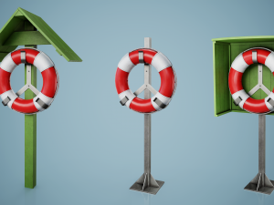 Set of 3 Lifebuoy On Holders Modèle 3D