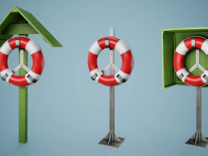 Set of 3 Lifebuoy On Holders 3D Model