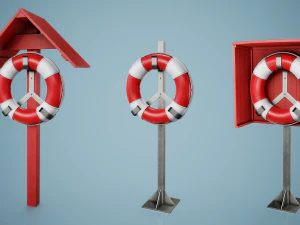 Set of 3 Lifebuoy On Holders 3D Model