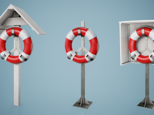Set of 3 Lifebuoy On Holders Modèle 3D