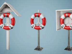 Set of 3 Lifebuoy On Holders 3D Model
