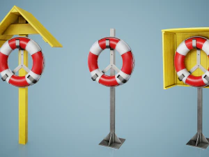 Set of 3 Lifebuoy On Holders 3D Model