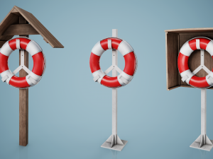 Set of 3 Lifebuoy On Holders Modèle 3D