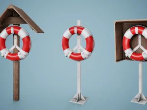 Set of 3 Lifebuoy On Holders 3D Model