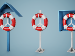 Set of 3 Lifebuoy On Holders Modèle 3D