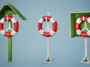 Set of 3 Lifebuoy On Holders Modèle 3D
