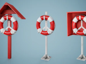 Set of 3 Lifebuoy On Holders 3D Model
