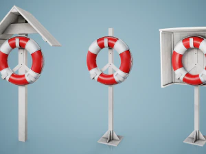 Set of 3 Lifebuoy On Holders 3D Model