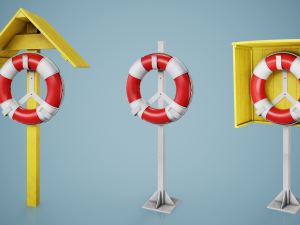 Set of 3 Lifebuoy On Holders Modèle 3D