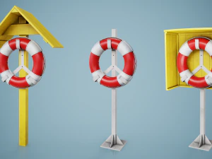 Set of 3 Lifebuoy On Holders 3D Model