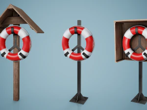 Set of 3 Lifebuoy On Holders 3D Model
