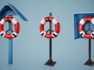 Set of 3 Lifebuoy On Holders Modèle 3D