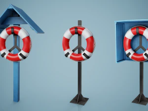 Set of 3 Lifebuoy On Holders 3D Model