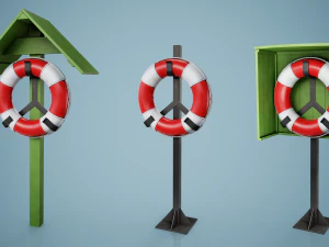 Set of 3 Lifebuoy On Holders 3D Model