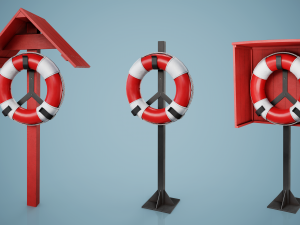 Set of 3 Lifebuoy On Holders Modèle 3D