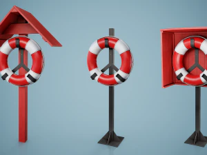 Set of 3 Lifebuoy On Holders 3D Model