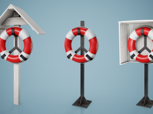 Set of 3 Lifebuoy On Holders Modèle 3D