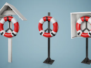 Set of 3 Lifebuoy On Holders 3D Model