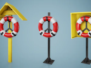 Set of 3 Lifebuoy On Holders 3D Model