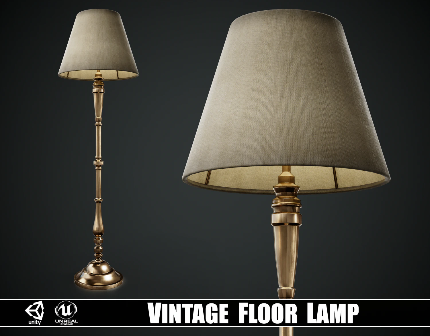 Vintage Floor Lamp 3D Model .c4d .max .obj .3ds .fbx .stl .blend 