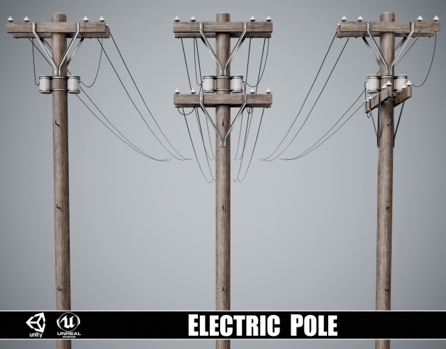 Set of 3 Various Electric Pole 3D Model .c4d .max .obj .3ds .fbx .stl .blend 