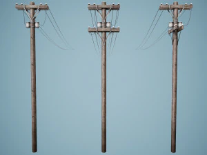 Conjunto de 3 Postes El&eacute;tricos Diversos Modelo 3D
