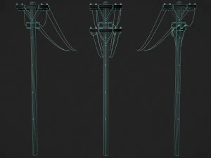 Conjunto de 3 Postes El&eacute;tricos Diversos Modelo 3D