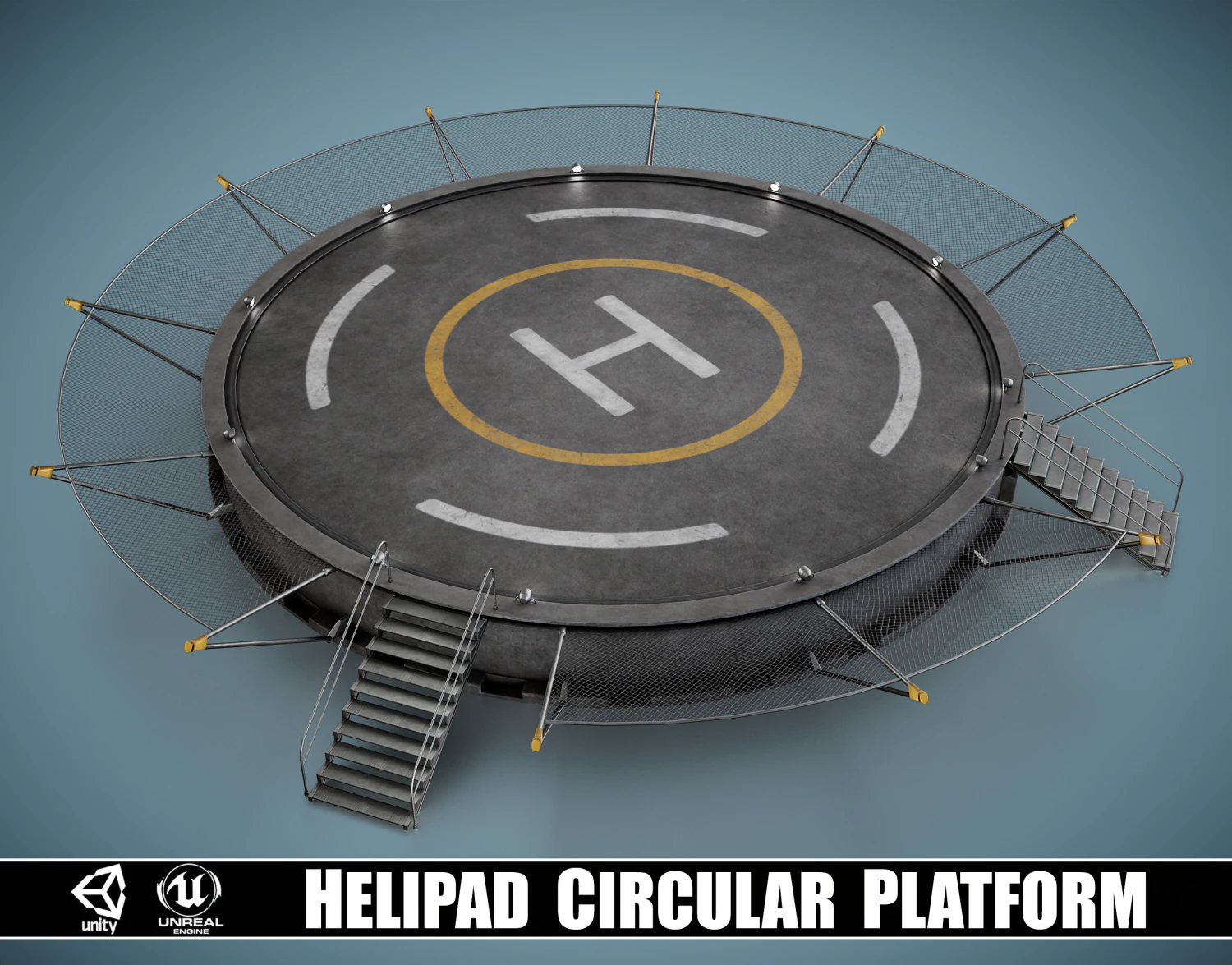Helipad Circular Platform 3D Model .c4d .max .obj .3ds .fbx .stl .blend 