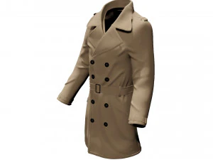 trench coat woman cloth detective pea coat 3D Model