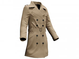 trench coat woman cloth detective pea coat 3D Model
