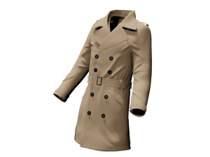 trench coat woman cloth detective pea coat Modèle 3D