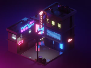 ville de nuit low poly Modèle 3D
