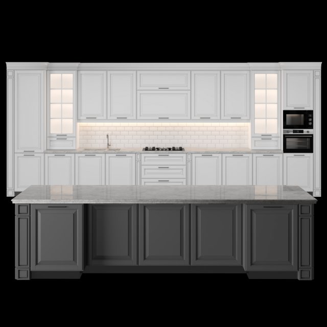 classic kitchen with island 01 3D Model .c4d .max .obj .3ds .fbx .stl .blend 