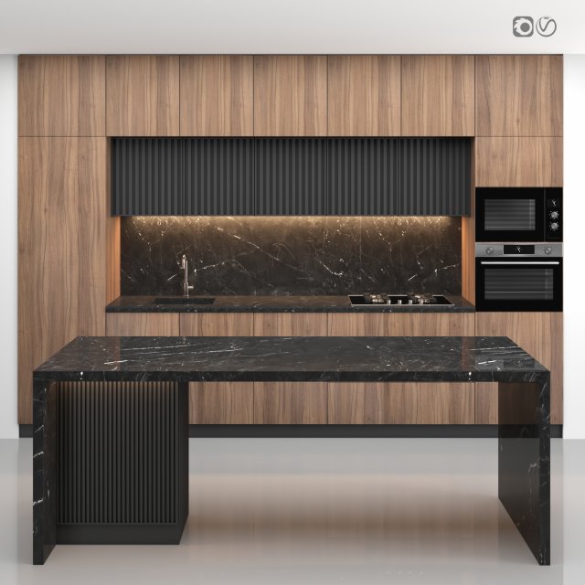 modern kitchen with island 07 3D Model .c4d .max .obj .3ds .fbx .stl .blend 