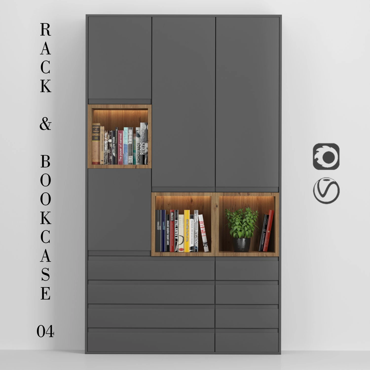 rack and bookcase 04 3D Model .c4d .max .obj .3ds .fbx .stl .blend 