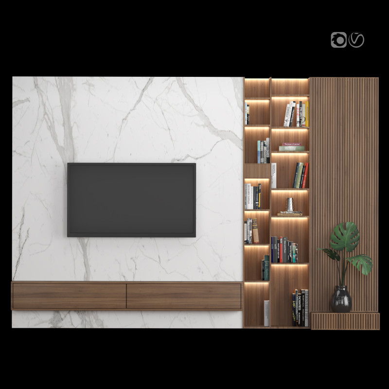 TV Wall 07 3D Modell .c4d .max .obj .3ds .fbx .stl .blend