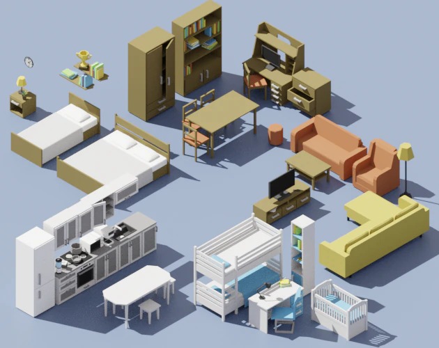 low-poly furniture pack 3D Model .c4d .max .obj .3ds .fbx .stl .blend