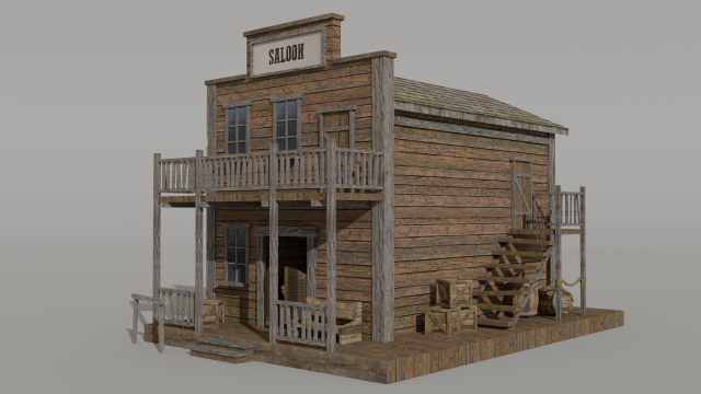 low-poly wild west saloon 3D Model .c4d .max .obj .3ds .fbx .stl .blend 