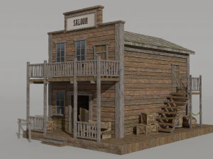 लो-पॉली वाइल्ड वेस्ट सैलून 3D मॉडल