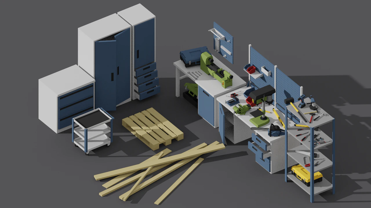 low-poly workshop pack 3D Model .c4d .max .obj .3ds .fbx .stl .blend 