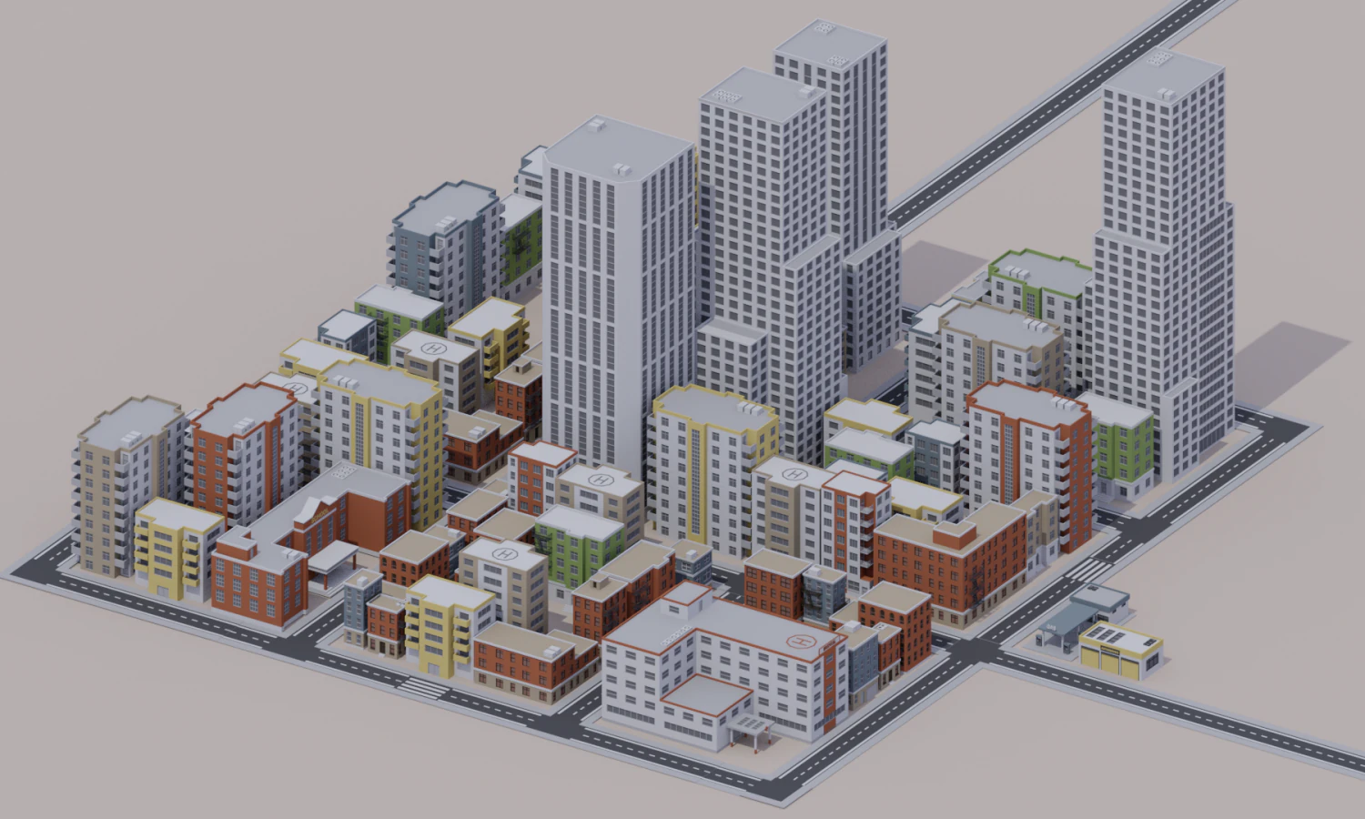 buildings low poly big pack 3D Model .c4d .max .obj .3ds .fbx .stl .blend 