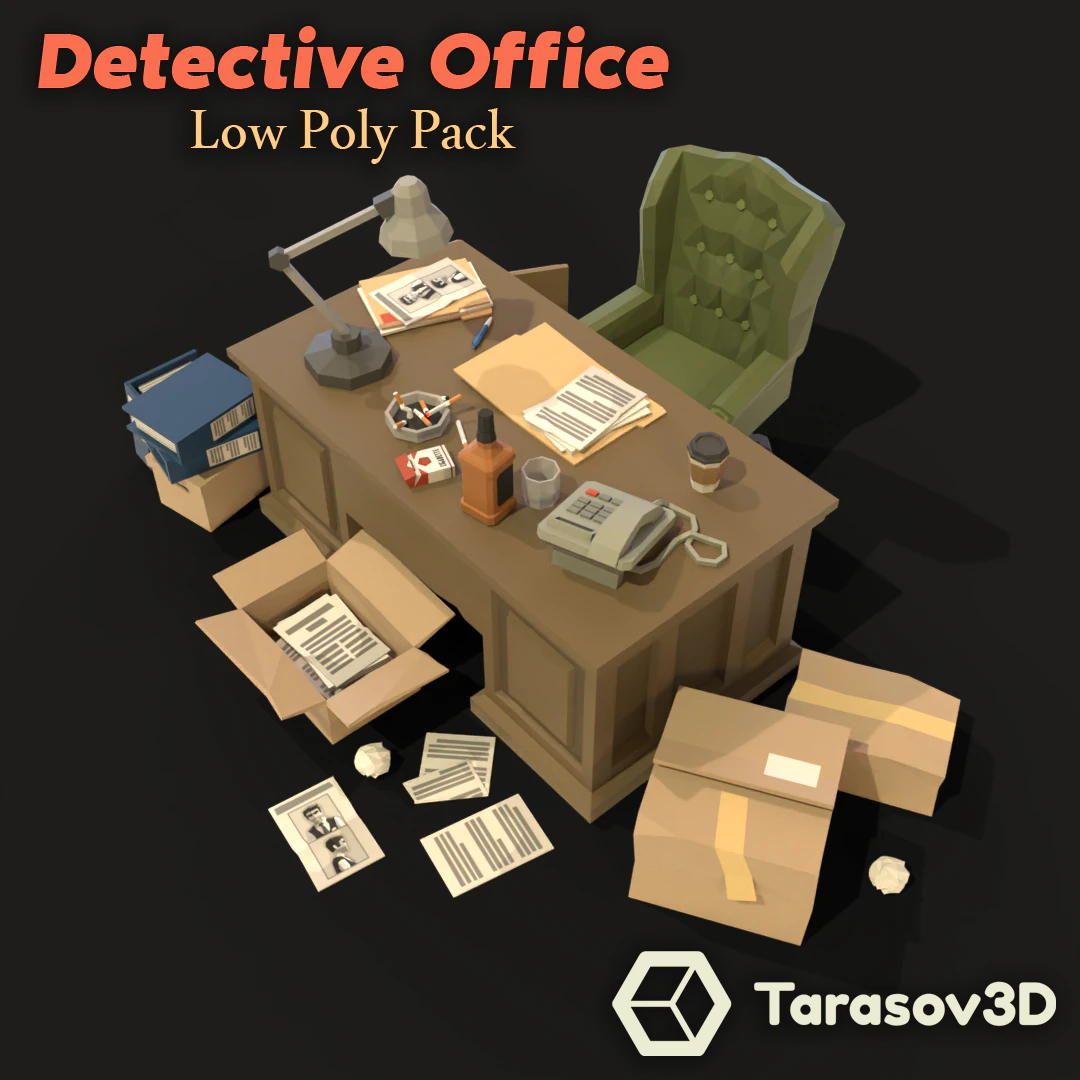 Detective Office LowPoly Pack 3D Model .c4d .max .obj .3ds .fbx .stl .blend 